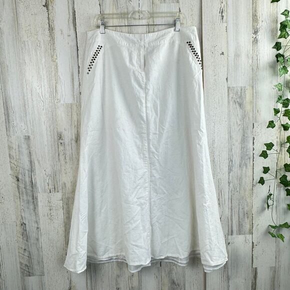 Edward 100% linen side stud pockets maxi white skirt size 16 - Picture 1 of 10